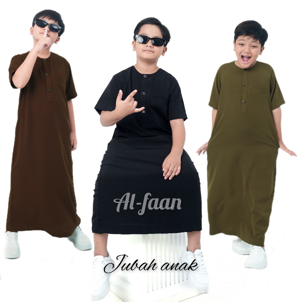 GF36TF Jubah pria anak remaja jubah anak muslim lengan pendek katun jubah alfaan anak robes