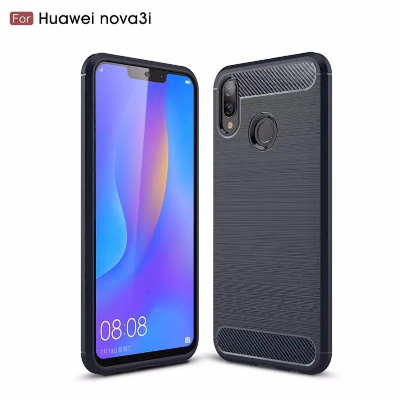 Casing HP Huawei Nova 3i nova 3i Phone Casing TPU Tekstur Serat Karbon Silikon Lembut Penutup belaka