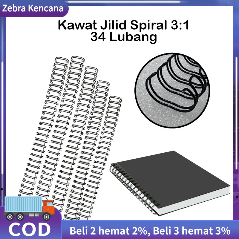 

Spiral Kawat / Ring Kawat Jilid Spiral 3:1 34 Lubang Warna Hitam / Putih