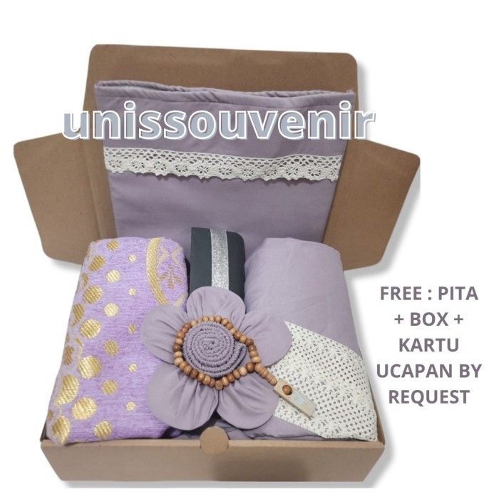

[New]Promo Hampers Box Mukena Lengkap Sajadah Souvenir/Gift/Wedding/Tukar Kado - Ungu RendaBunga