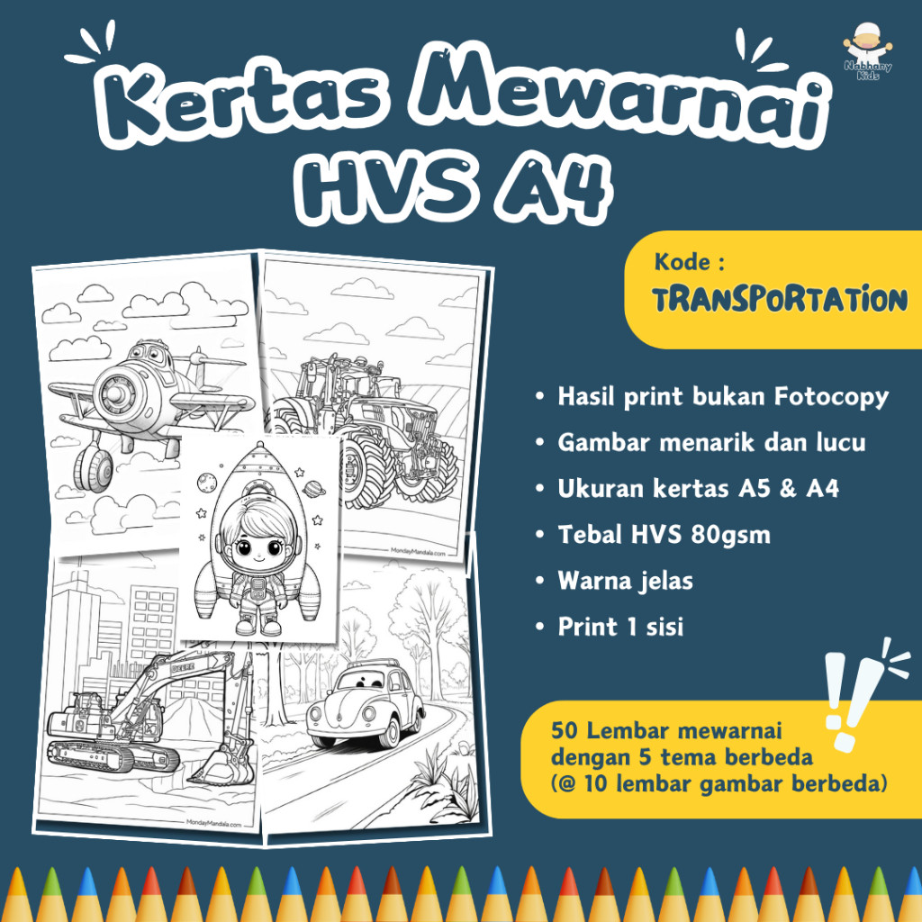 

50 Lembar Kertas Mewarnai Anak (Termurah) 99+ VARIASI, Kertas HVS 80gsm