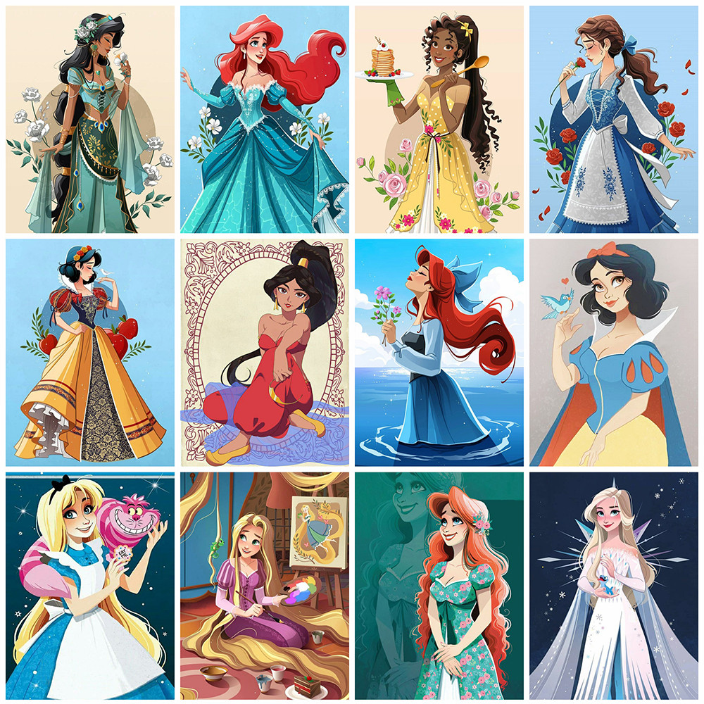 

Disney Paint By Number Snow White Cartoon Coloring By Numbers Alice Elsa With Frame Oil Painting Princess Drawing Paint Wall Art