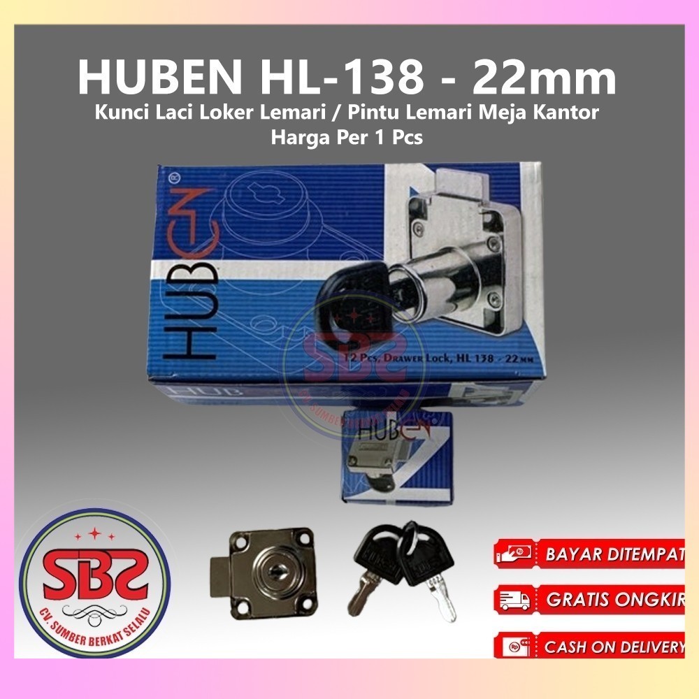 HUBEN HL-138 Kunci Laci Huben Lubang 22mm - Drawer Lock HL138-22 mm-Kunci Lemari Kunci Loker Drawer