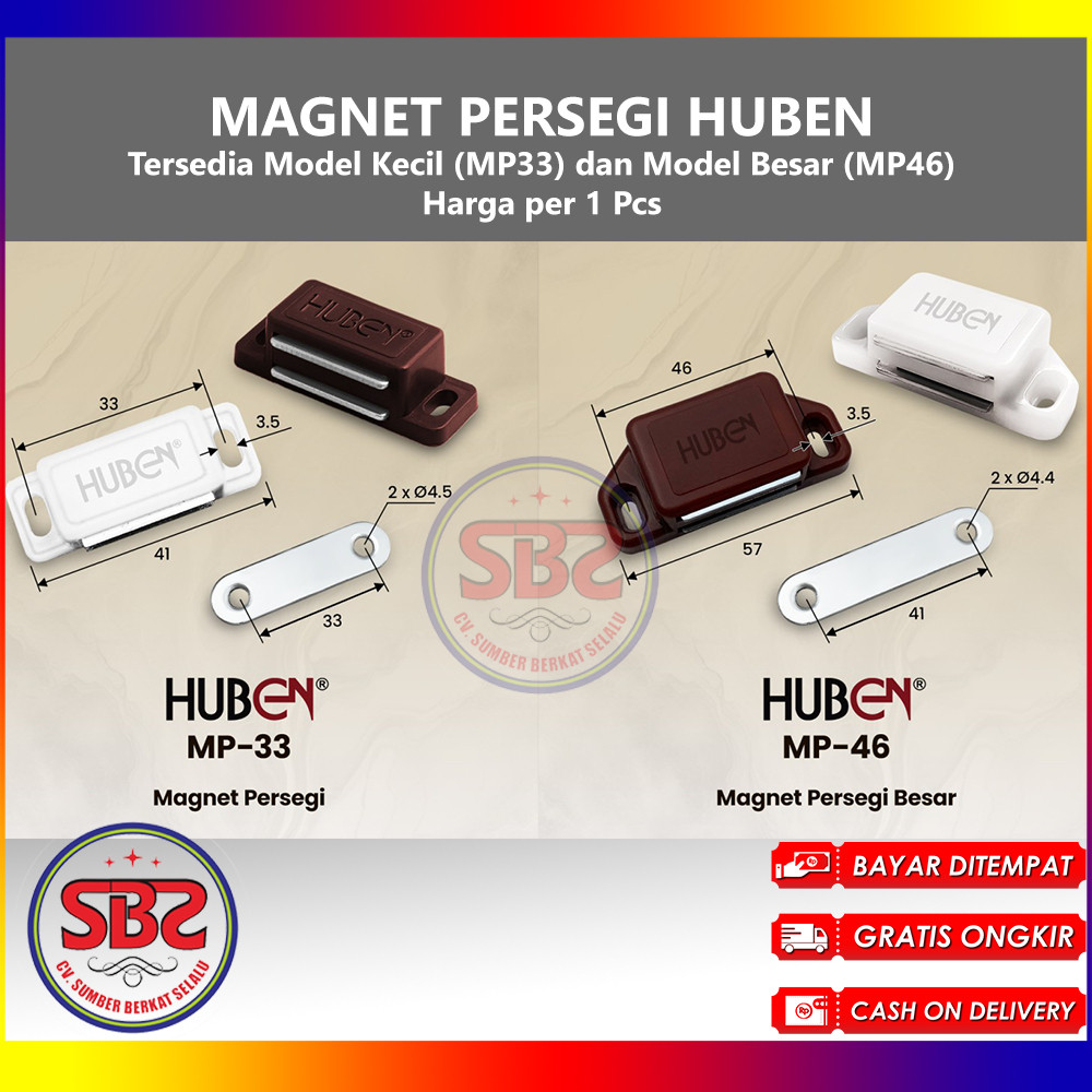 HUBEN Magnet Magnit Persegi Kecil Besar (Small and Large) MP33 dan MP46 Huben Magnet Lemari Pintu