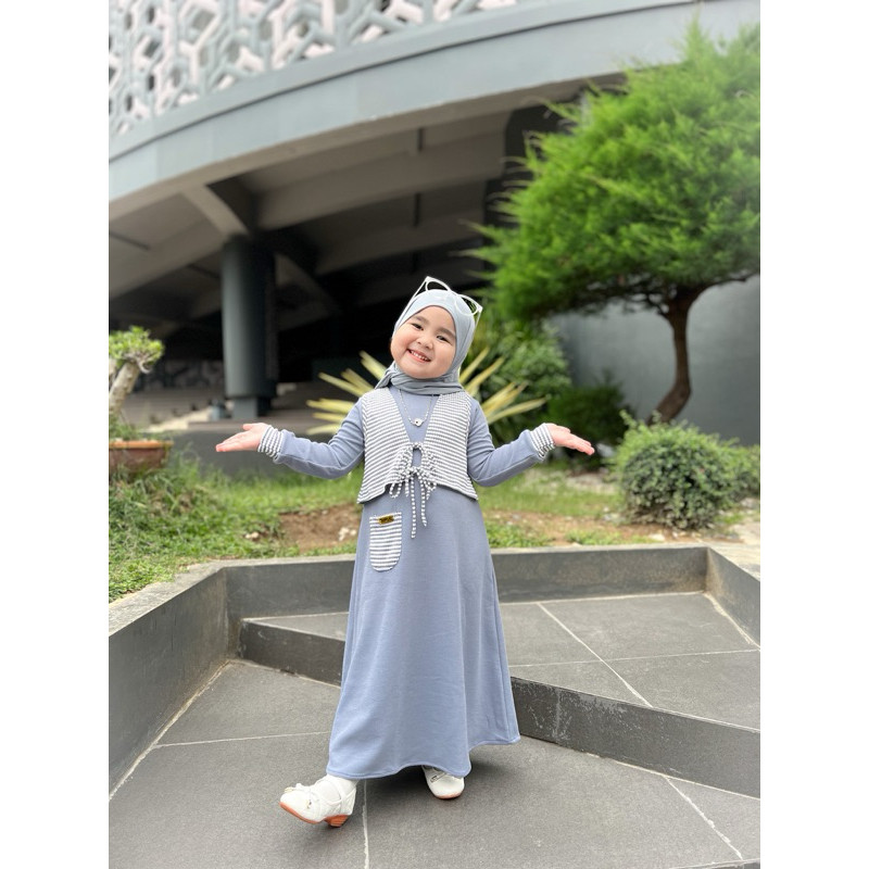 Busana Lebaran Muslim Wanita Dress Gamis Murah Modern / MIMMI.ID—Lily Dress Outer Rompi Lepas Pasang