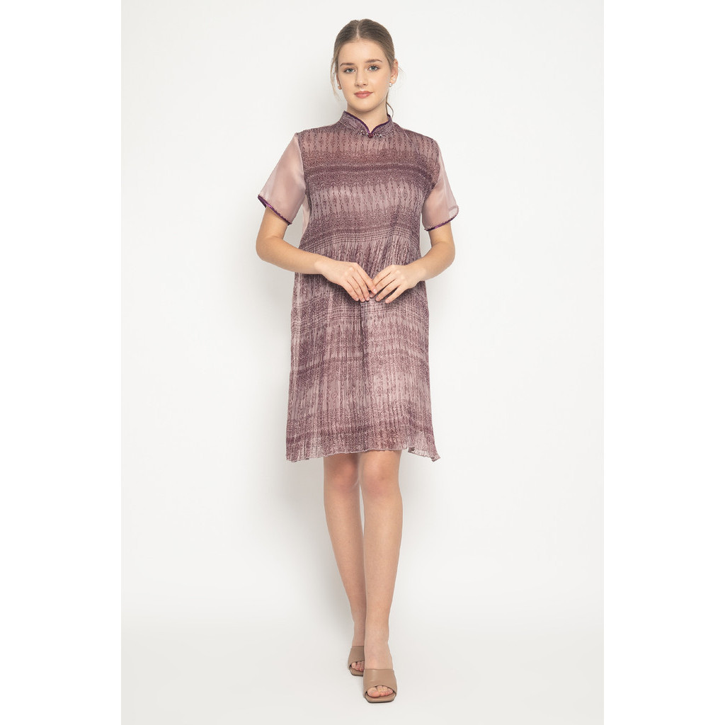 ATELIER MODE Cheongsam Dress Pleated Organza and Solid As Shell Dai