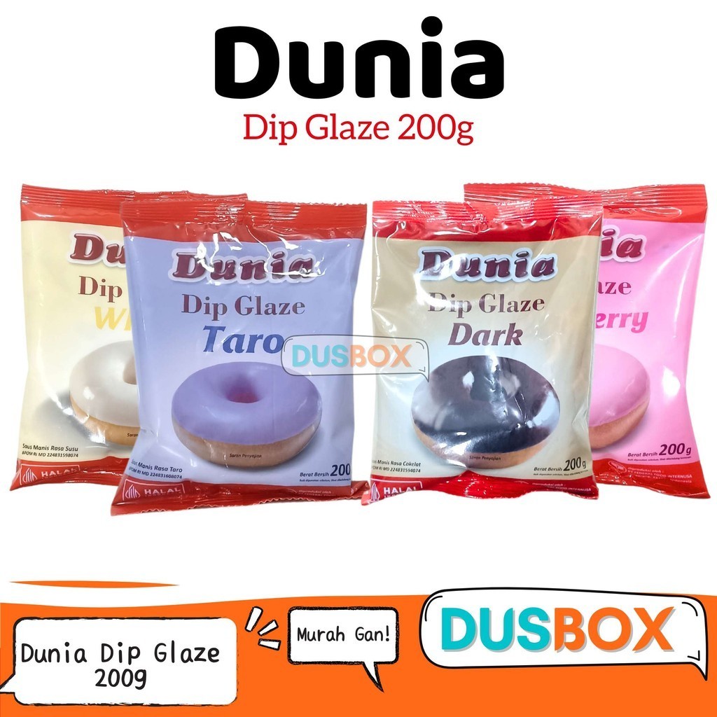 

Dunia Dip Glaze 200g / Saus Manis Dunia Dip Glaze / Toping Donat / Saus Donat / Selai Donat / Dunia Dip Glaze Saus Manis 200gr