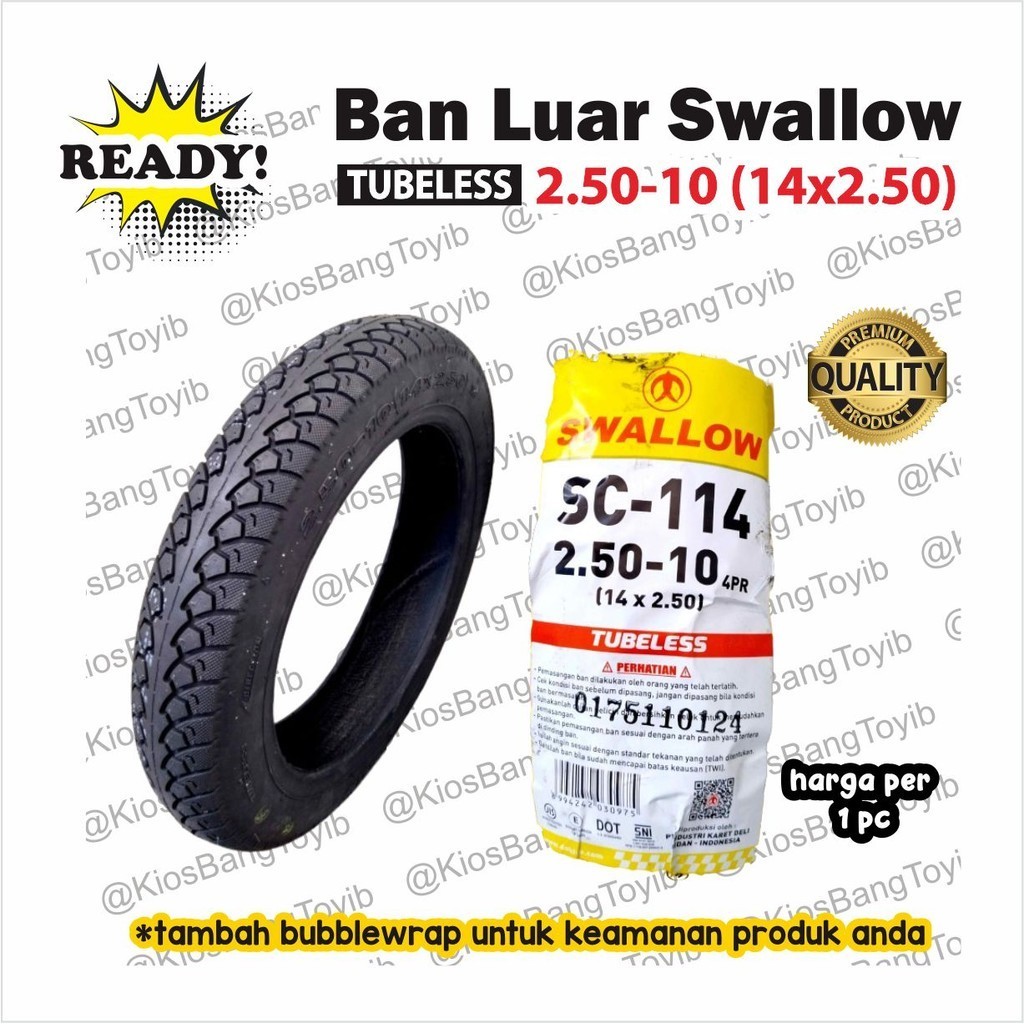 Ban Luar Sepeda Listrik E Bike Tubeless Tubles 14x2.50 (2.50-10) SWALLOW SC114 SC115 ----- NXTRA