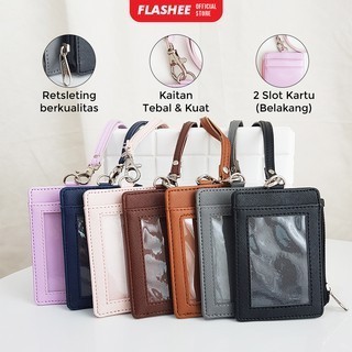 

PROMO!! -Lanyard Retsleting Name Tag ID Card Holder Kulit Sintetis Mewah - Biruv2