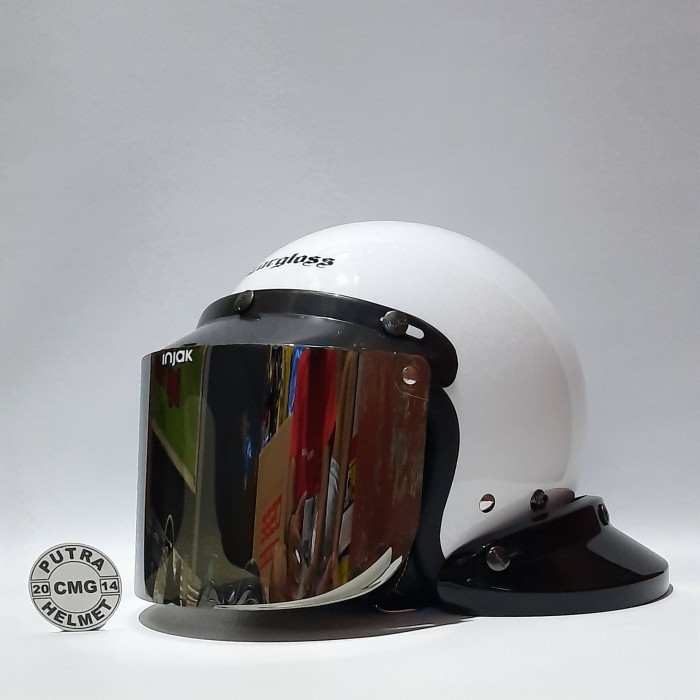 ✨READY✨ -PAKET HELM CARGLOSS  RETRO PUTIH WHITE KACA DATAR FLAT CEMBUNG - tampa kaca, XL