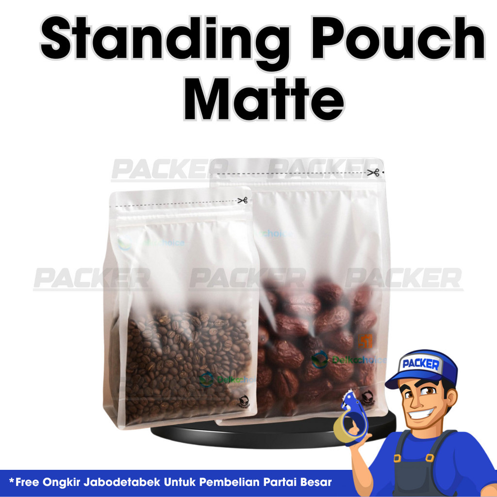 Plastik Klip Kantong Makanan Flat Bottom Standing Pouch Matte