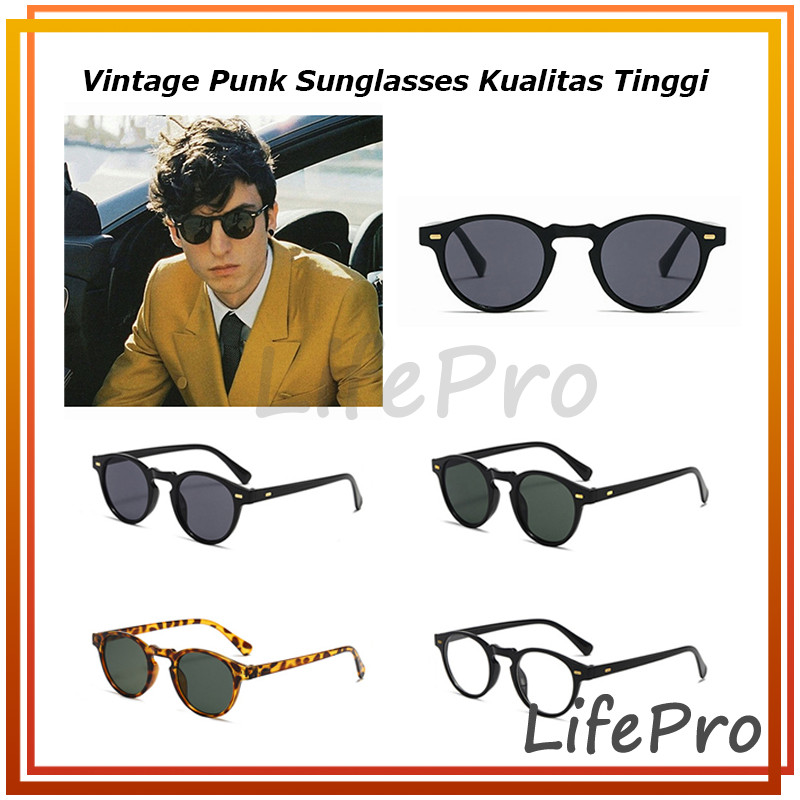Kacamata Hitam Retro Gaya Wanita Dan Pria Bulat Kecil Vintage Punk Sunglasses Kualitas Tinggi / Kaca