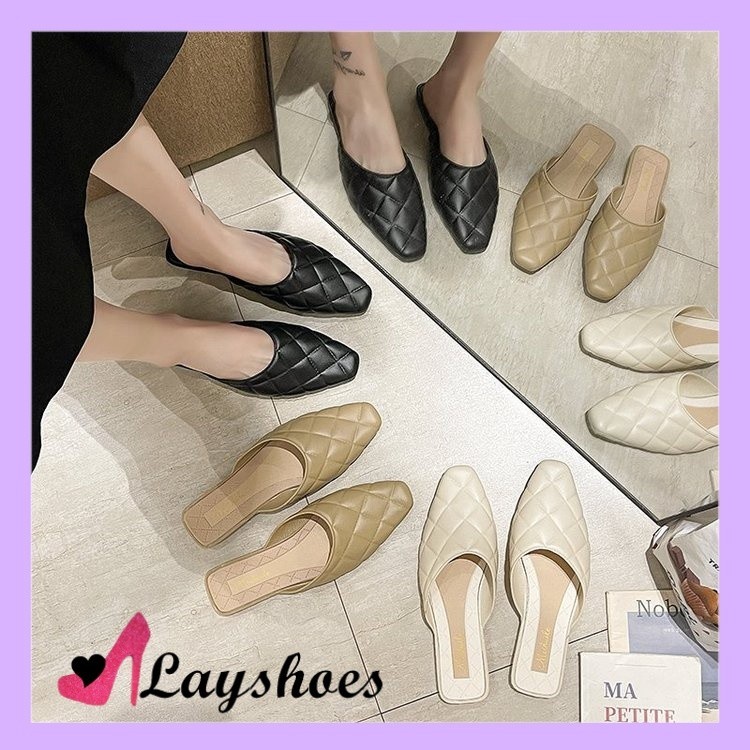 LAYSHOES SEPATU AESTHETIC KOREA IMPORT FD Sandal Slop Wanita Kekinian Sendal Slip On Cewek Import Te