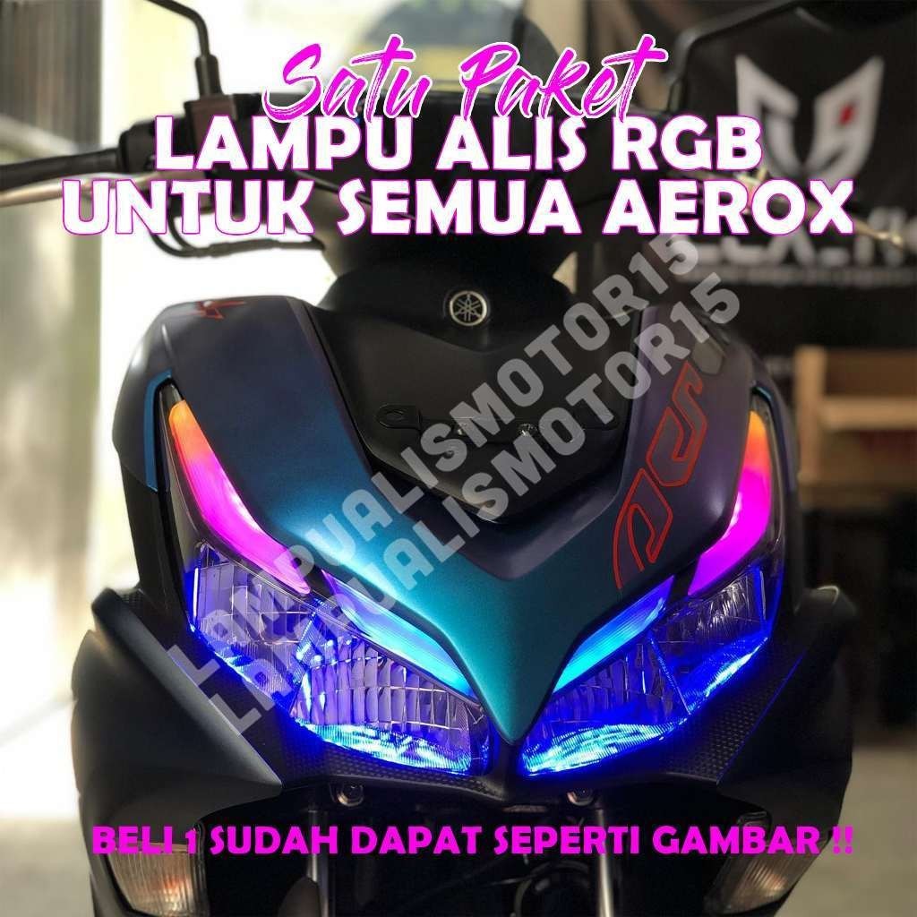 MODE WELCOME LAMPU ALIS RGB UNTUK AEROX GRATIS DEVIL EYE / LAMPU ALIS RUNNING RGB AEROX