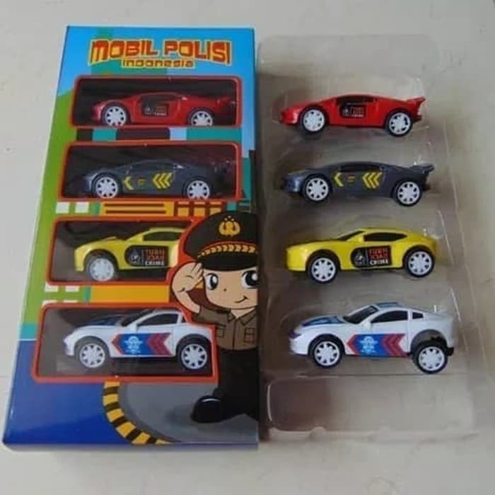 Mainan Diecast Mobil Polisi Indonesia Isi 4. Sedan Polisi isi 4 Mobil Pullback