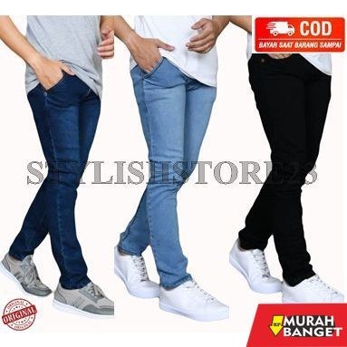 Celana Denim Pria Terbaru- celana jeans pensil hitam giordano pria cowok Skinny Slimfit biru muda bi