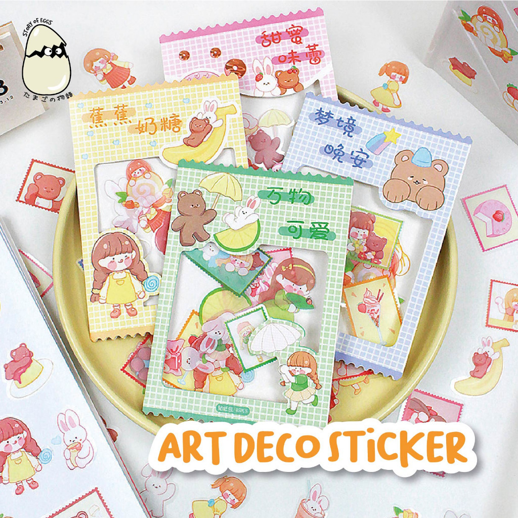 

Art Deco Sticker Pouch Aesthetic and Cute isi 45 pcs l Decorating sticker l Korean Japan Sticker l School Sticker l Bujo Sticker l Diary Sticker