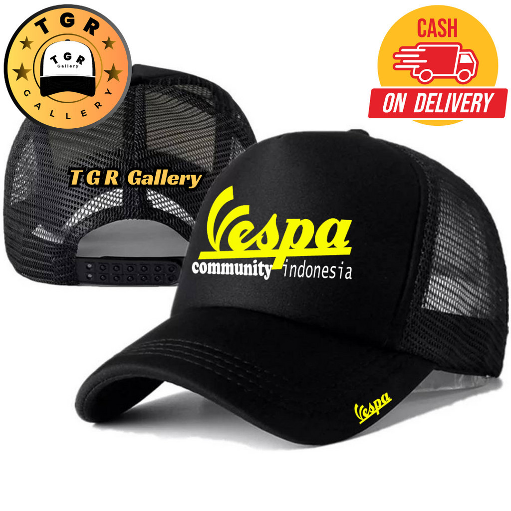 TGR Gallery Topi Trucker VESPA - Topi Distro VESPA Logo - Topi VESPA Premium - Topi Pria Dewasa - To