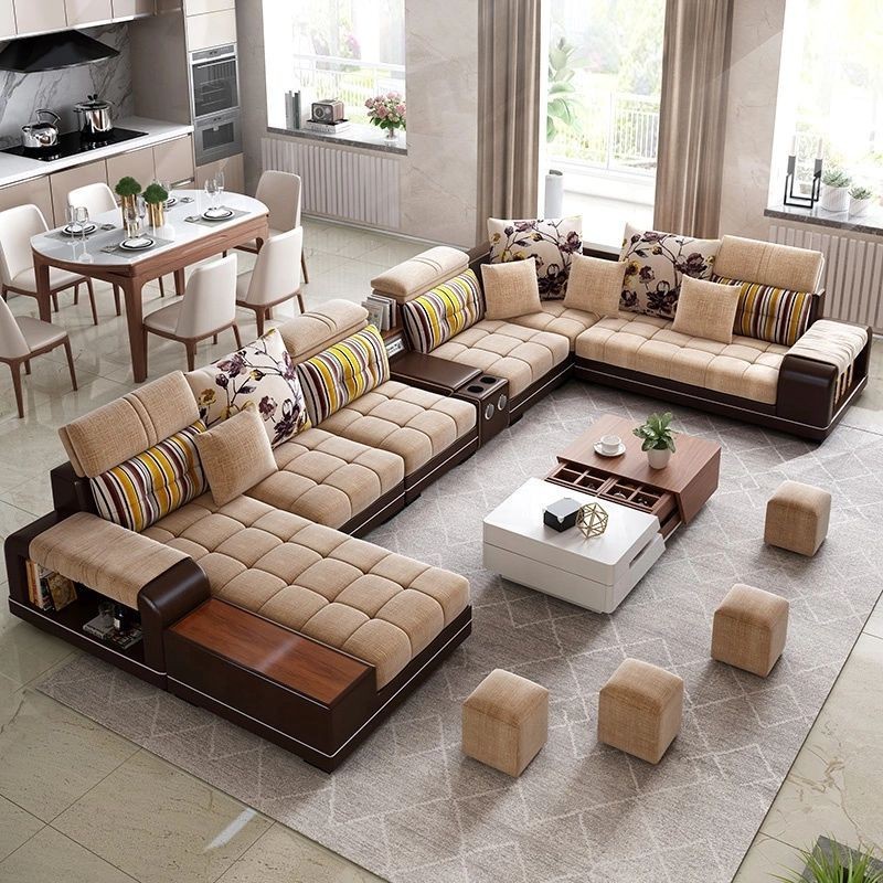 Sofa Tamu Sofa Minimalis Modern Leter U Kursi Tamu Minimalis Premium Coklat