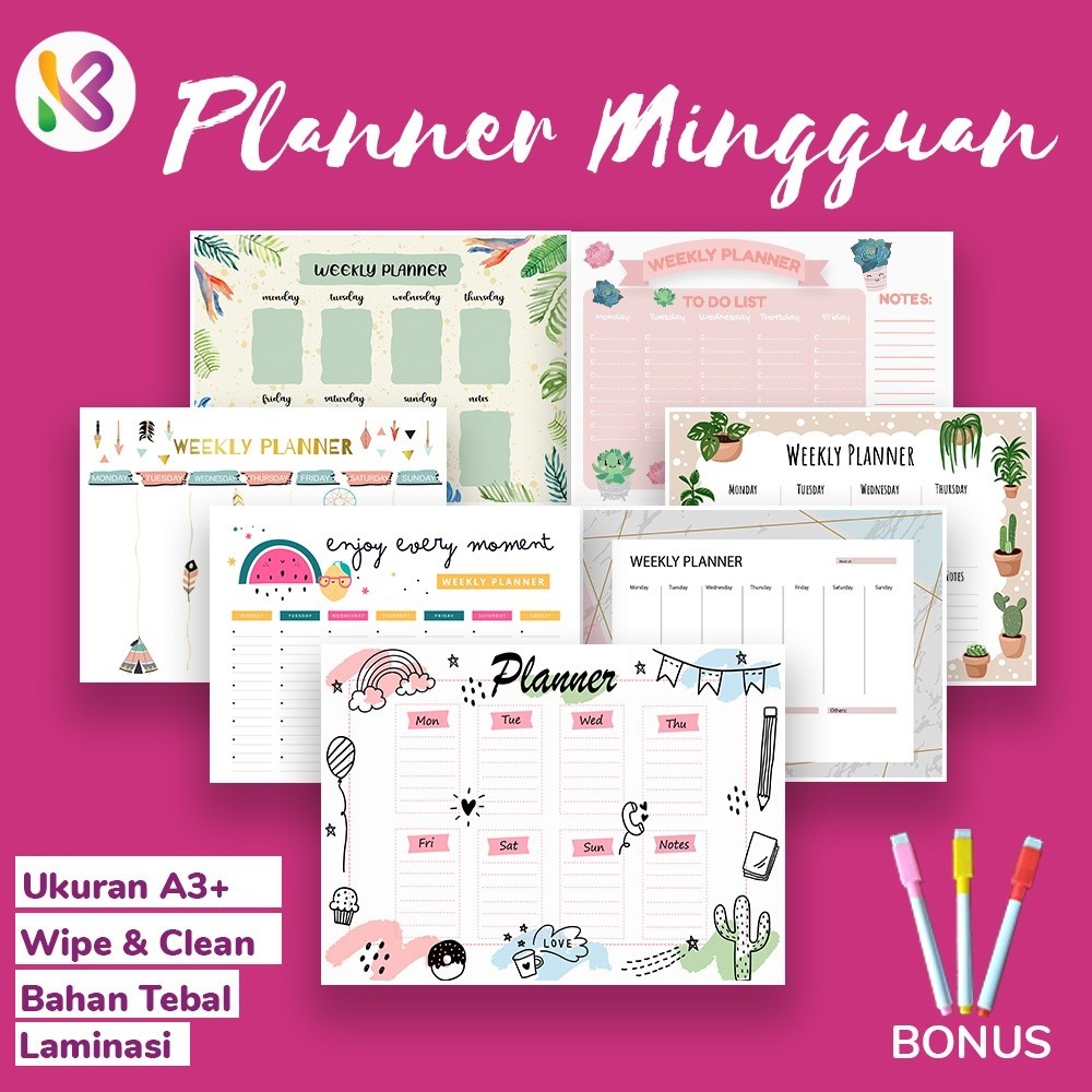 

Simplydecor Kamilastorindo Weekly Planner / Weekly Schedule / Papan Perencanaan/ Planner Board 001-006