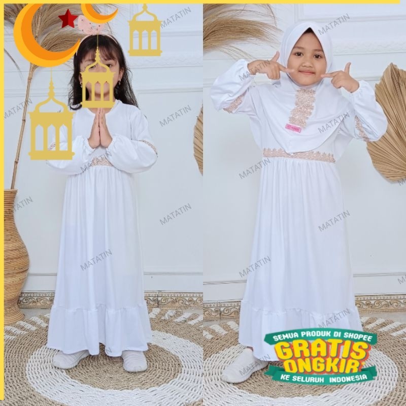 Gamis habibah anak perempuan set jilbab usia 1-11 tahun/Maron merah bata red anak tanggng