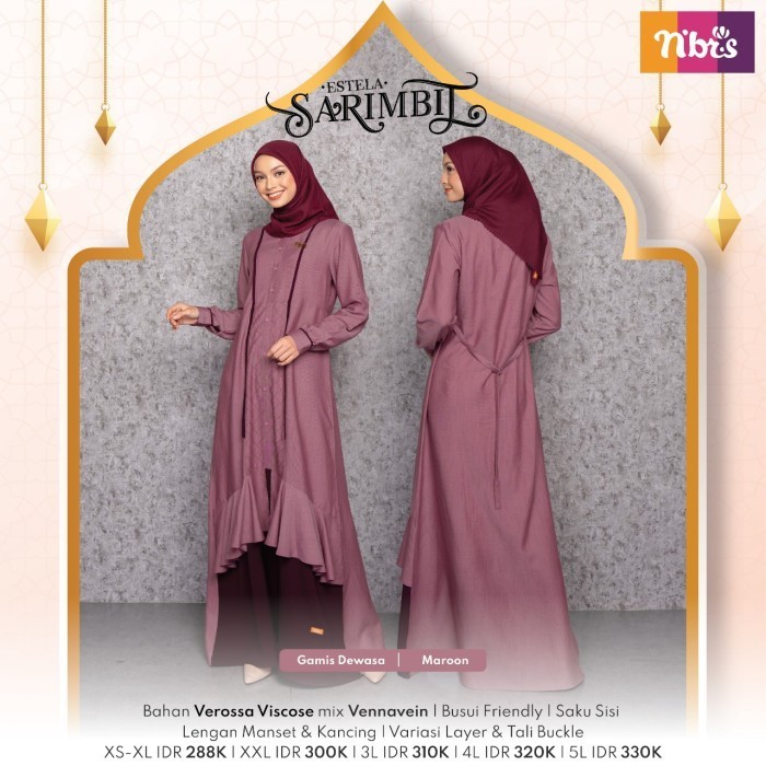 GAMIS KOKO DEWASA SARIMBIT ESTELA NIBRAS 2023 COUPLE PASANGAN FAMILY - KOKO MAROON, XS