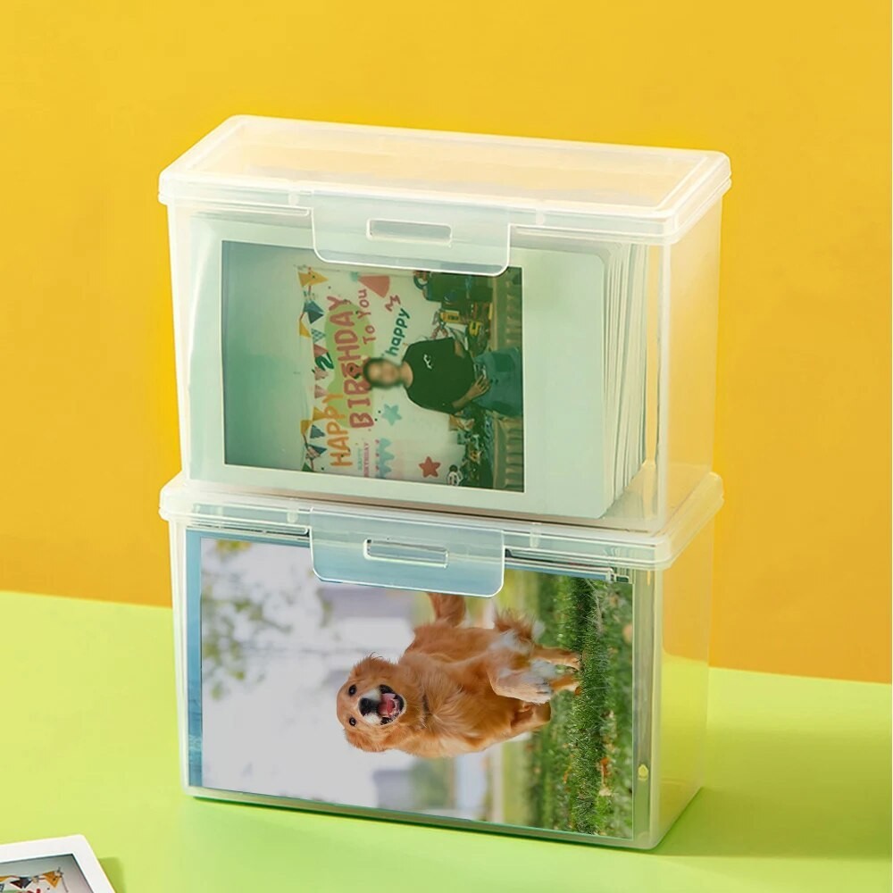 

Mini Rectangle Transparent Storage Box Idol Kpop Photo Storage Case Plastic Stickers Cards Organizer Case Desktop Container