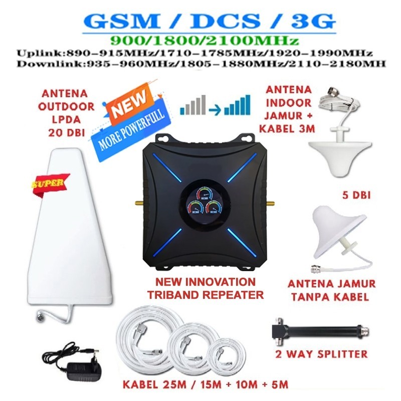 BARU DUA ANTENA INDOOR 2 PENGUAT SINYAL INTERNET HP GSM TRI BAND 900 1800 2100 SIGNAL BOOSTER MESIN 