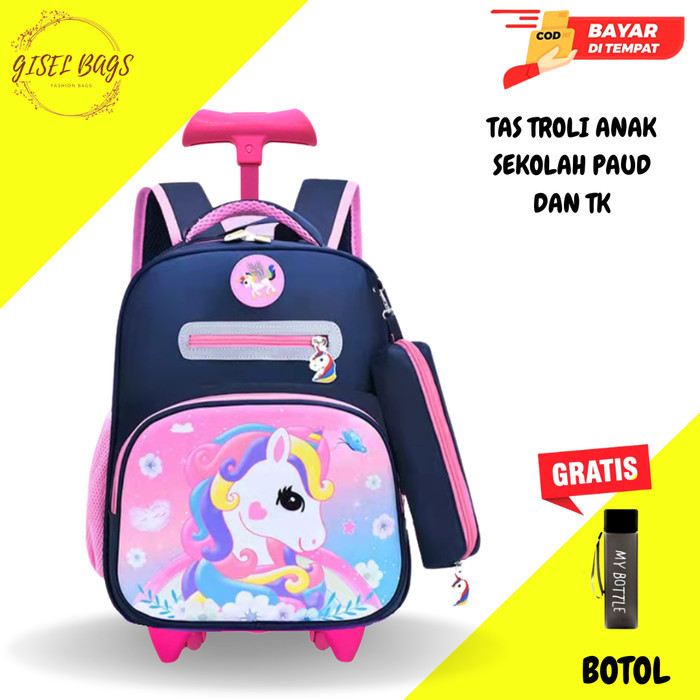 Trolley Tas koper anak perempuan sekolah tk  gambar timbul - 6194 FROZEN