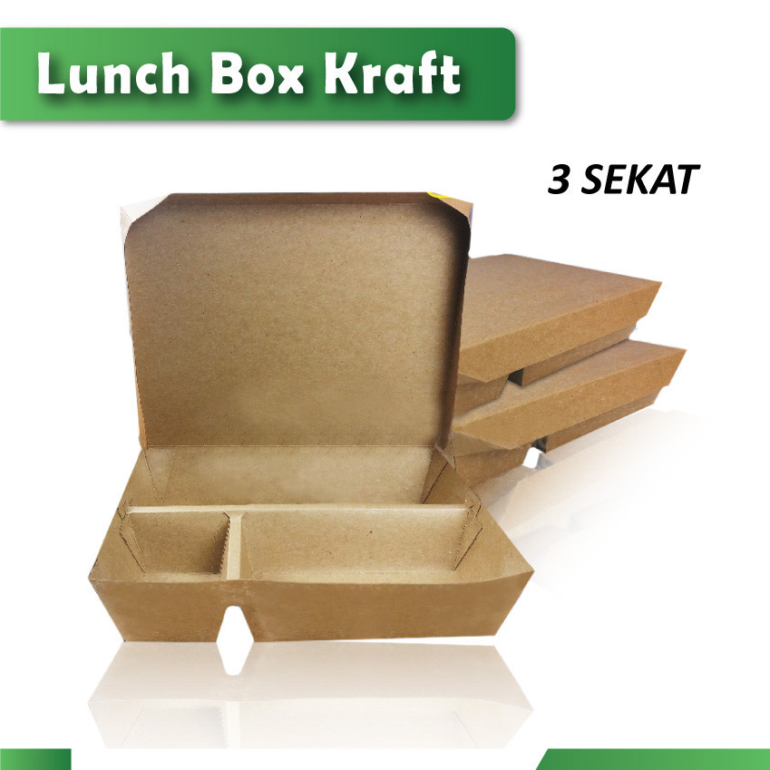 Paper Lunch Box SEKAT 3 - Lunch Box Paper Sekatt 3 -  Kotak Bento Sekat 3 - Kraft Coklat ( 20 Pcs )