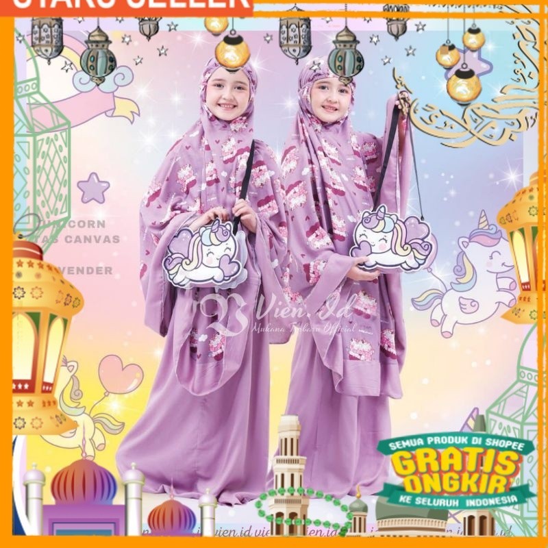Vien.id - Mukena anak usia 6 7 8 9 10 tahun katun rayon adem lucu / mukenah anak perempuan motif uni