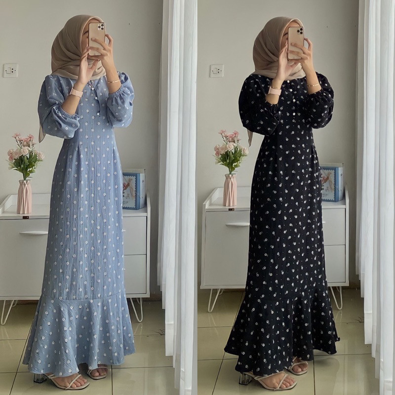 Naima Korean Dress By Wafacloth.id || Korean Dress Hijab Best seller Kancing aktif & tali belakang (