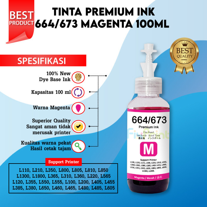 Tinta Refil 664 100ml Epson Premium Pengganti Original Black Cyan Magenta Yellow Printer L110 L120 L