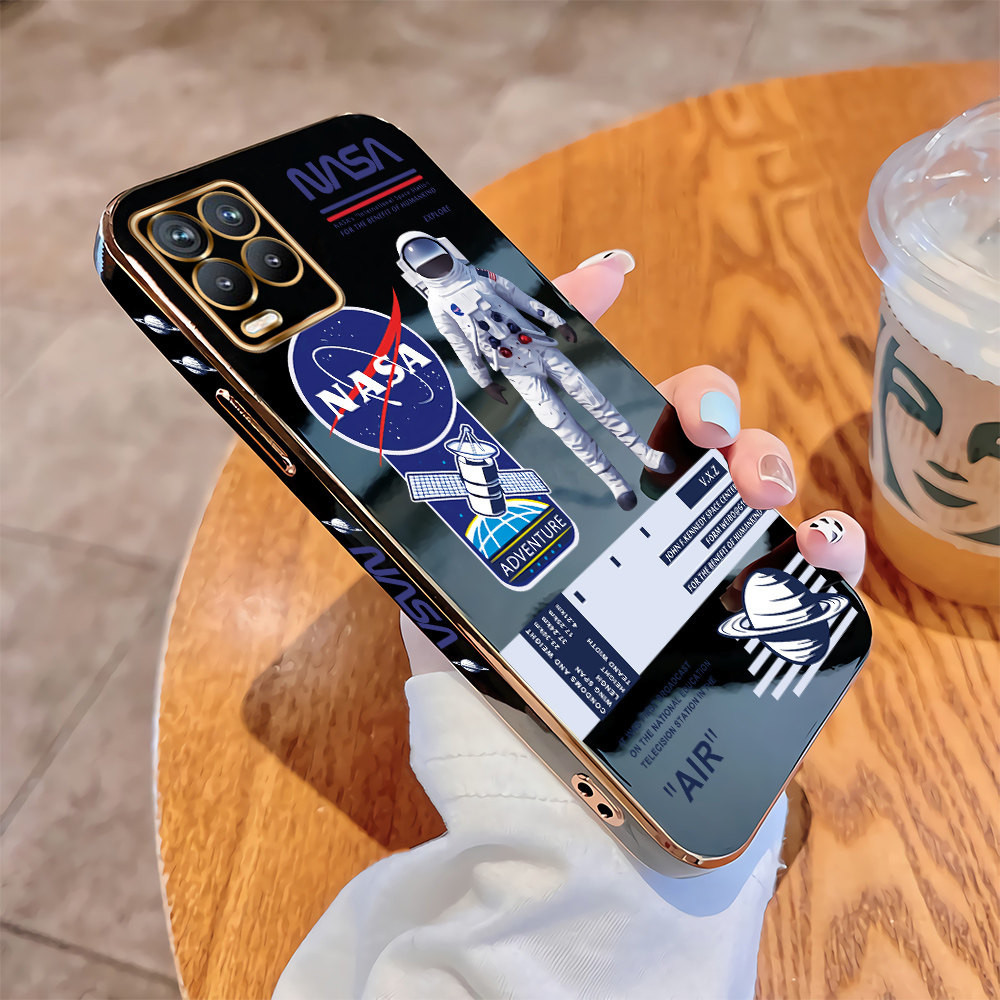 Casing Realme 7 Realme 8 Pro Realme 8 5G 7i 8i Luxury Plating TPU Softcase Nasa Astronaut Back Cover