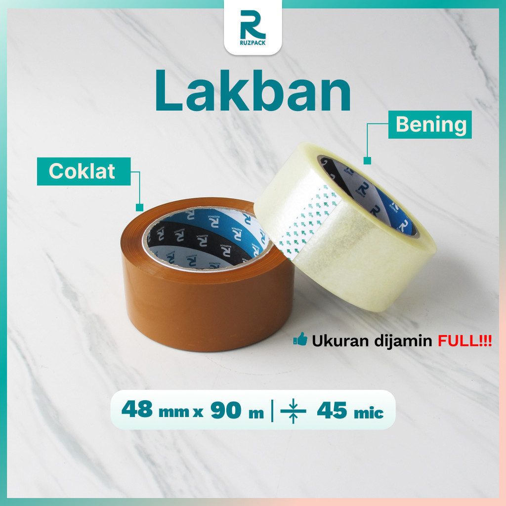 

Lakban FULL 48 mm x 90 Meter 2 Inch Bening Coklat Isolasi Selotip Plakban Tape Clear Ruzpack