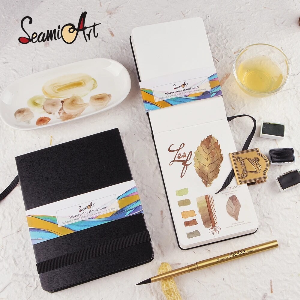 

SeamiArt A4/A5 Drawing Notebook Sketchbook Handbook 300gsm paper 24sheets for Watercolor Acrylic Marker Pen Oil Paint Gouache