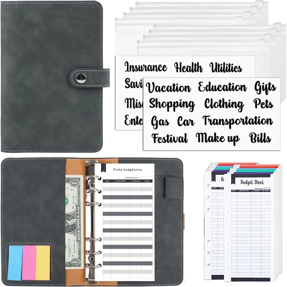 

A6 Binder Budget Planner Notebook Pu Covers Folder 6 Hole Binder Pockets Plastic Binder Zipper Money Saving Enveloper