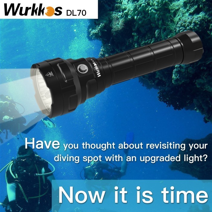 WURKKOS DL70 SENTER SELAM DIVING 4x CREE XHP50.2 13000 LUMENS UNDERWATER 26650