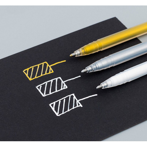 

Pulpen Glitter Metalik Gold Silver Putih Liner Pen 0.9mm Pena