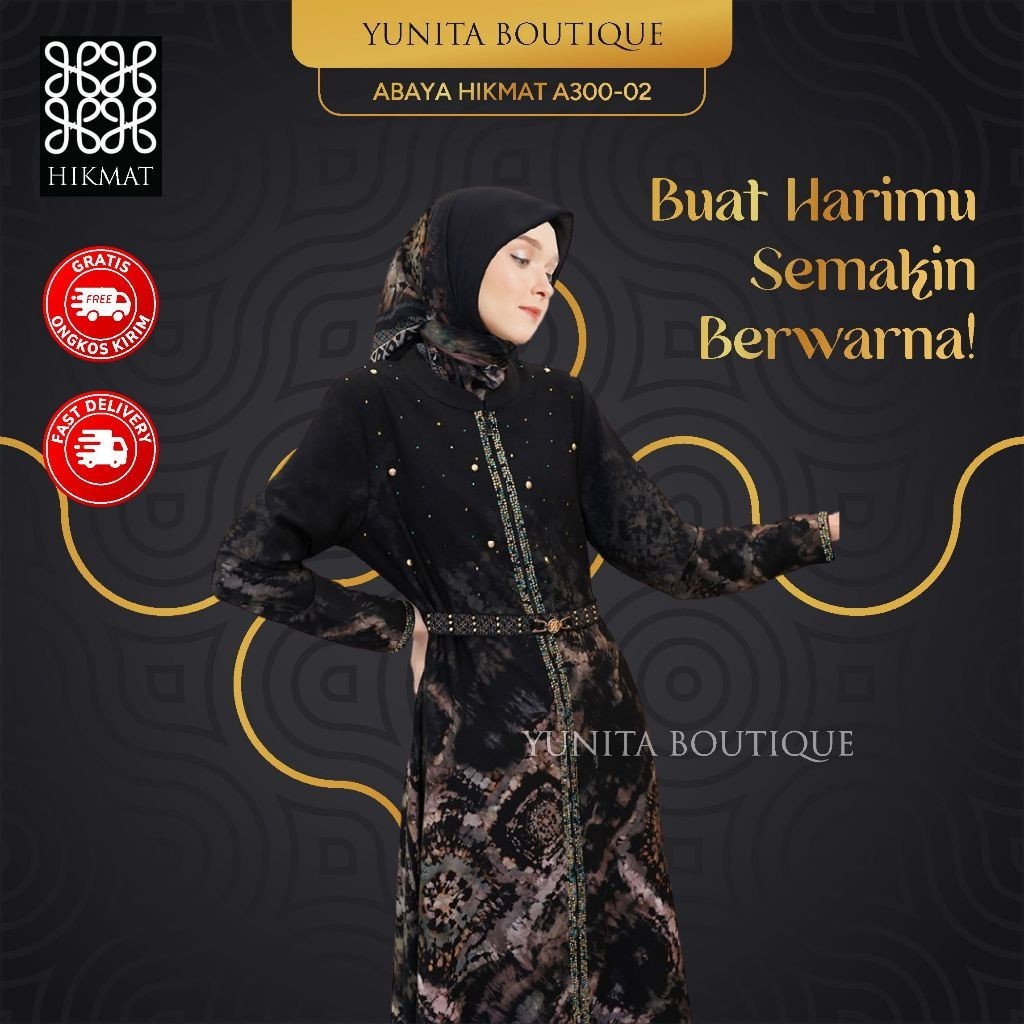 Abaya Hikmat A300-02 Original Gamis Mewah Elegan Set Hijab Fashion Wanita Muslim By Abayahikmat_yunitabutik