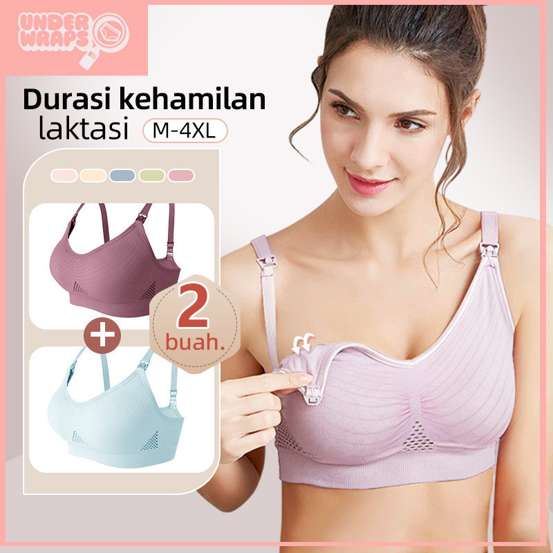 2PCS Tanpa Kawat Bra Menyusui Bahan Katun Kancing Depan Bh Menyusui ANGEL MOMMY 938