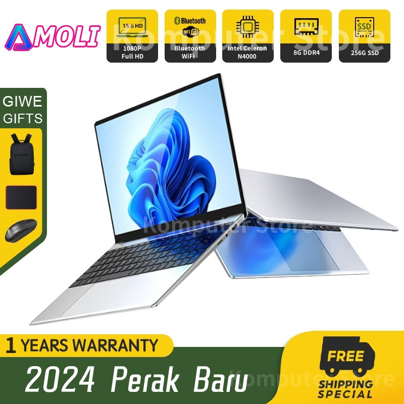 「Ready Stock + Pengiriman lokal」2024 Laptop Baru Layar HD 15.6 inci 8GB+256GB SSD Intel N4000 laptop