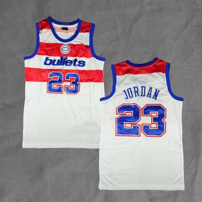 BORDIR Baju Jersey Basket Classic Michael Jordan Wizards Bullets Putih - WASHINGTON WIZARD BULLETS P