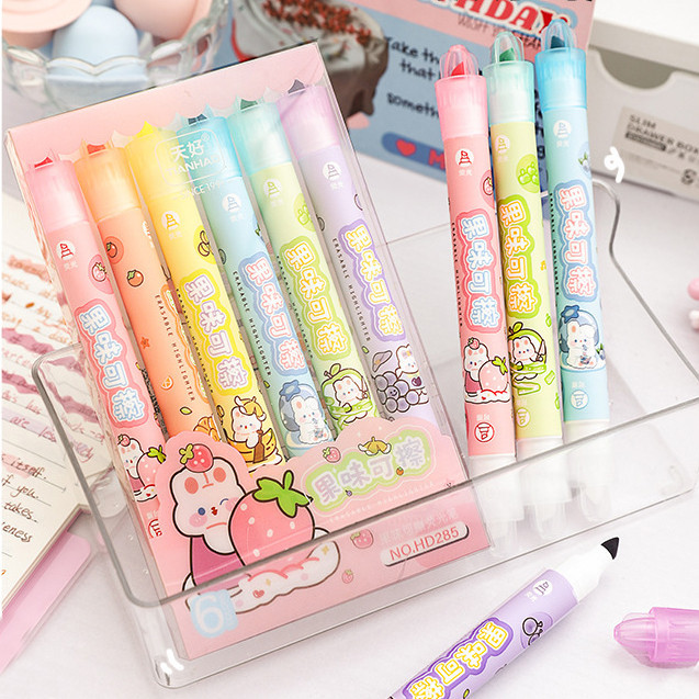 

[GROSIR ATK] STABILO ERASABLE 1 SET ISI 6 PCS KARAKTER KARTUN DENGAN WANGI REFRESHING FRUITY