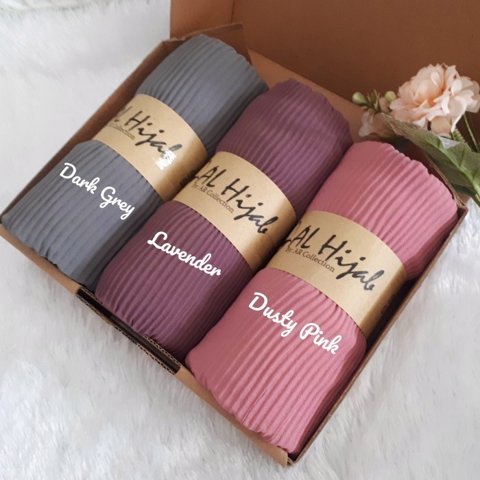 Pashmina Plisket Ceruty Babydoll Full Tanpa Garis Tengah - Biru Wardah