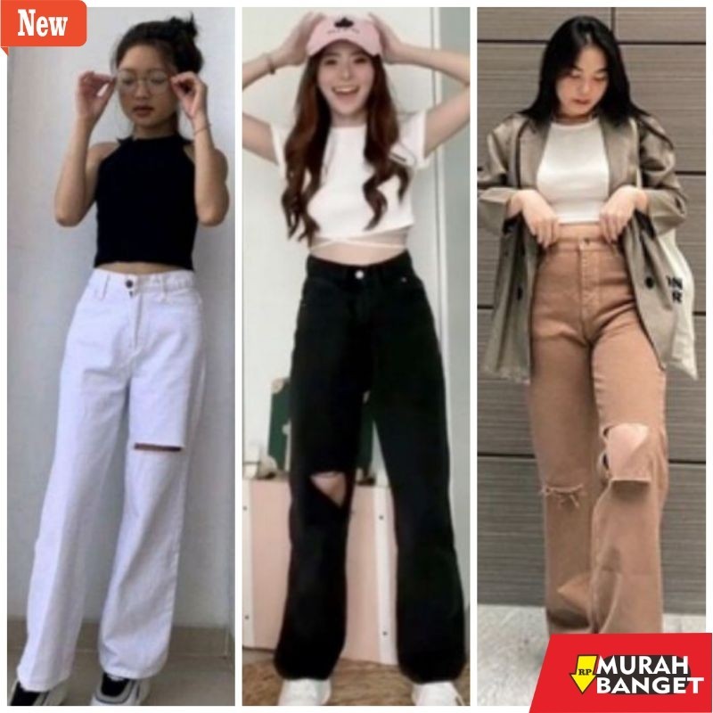 Celana panjang denim wanita- CELANA KULOT JEANS SOBEK LUTUT RIPPEP JINS CEWEK//KULOT SOBEK JEANS WAN