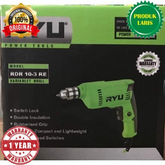 RYU - Tekiro RDR 10-3 Mesin Bor 10mm / Power Drill Alat mesin bor Baterai Tangan listrik cas tanpa K