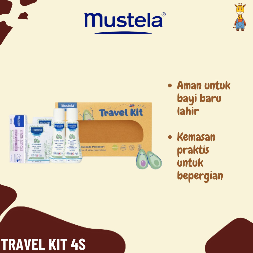 Mustela Travel Kit 4s - Newborn Starter Travel Kit - Perawatan Kulit Bayi (Sabun, Lotion, Barrier Cr