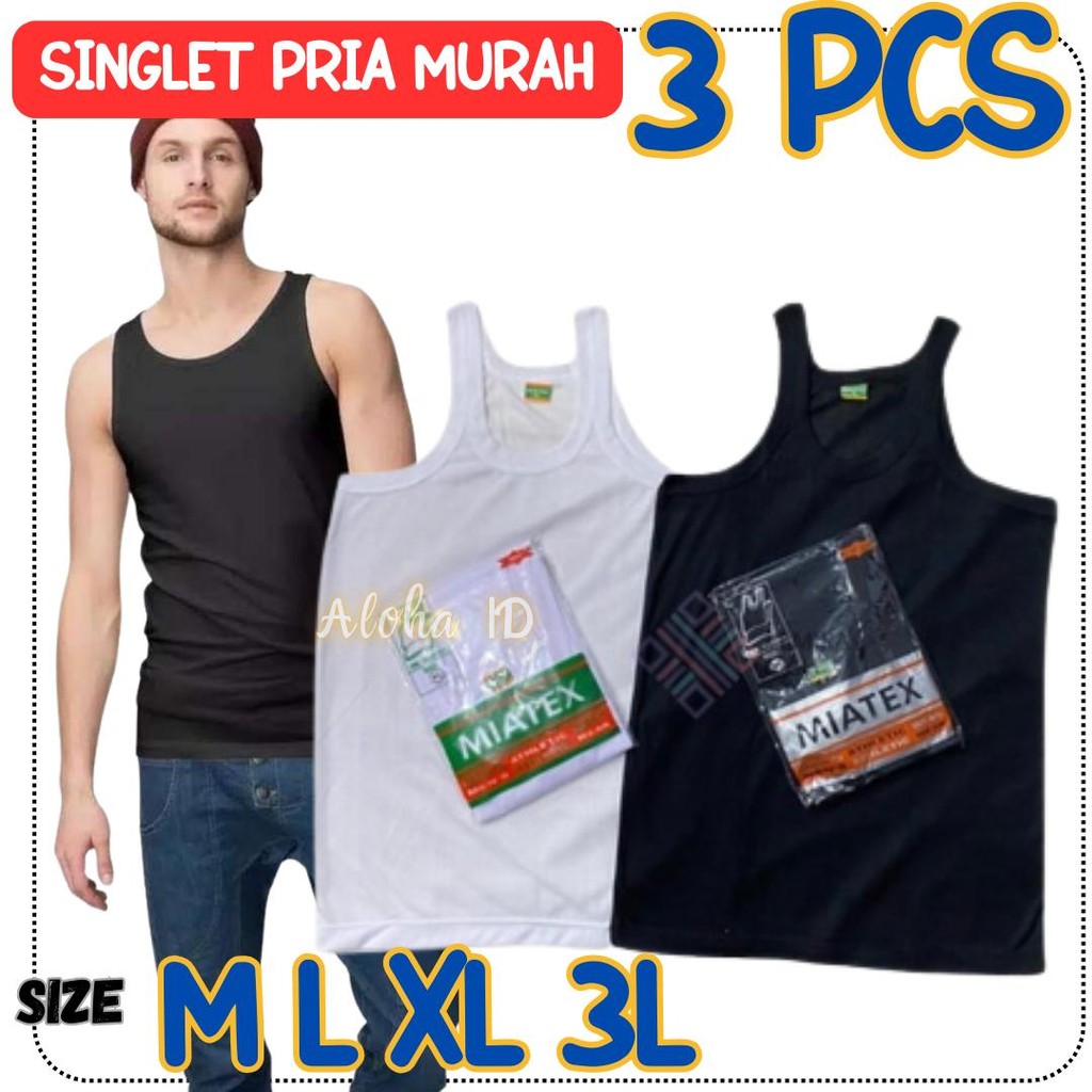 ISI 3 PCS SINGLET KAOS DALAM PRIA WARNA HITAM PUTIH MILATEX GROSIR