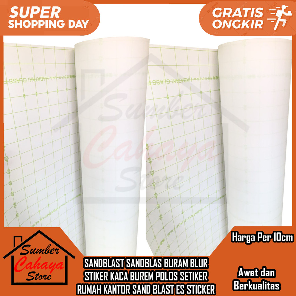 Stiker Kaca Sandblast Polos Buram Per 10cm Setiker Motif Blur Rumah Kantor Sand Blast Es Sticker Tem
